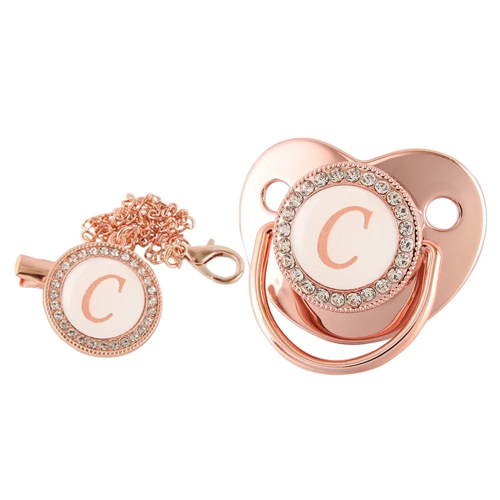 26 lettres bébé attache-sucette or Rose Bling porte-sucette Silicone sucette mamelon factice bébé douche cadeaux