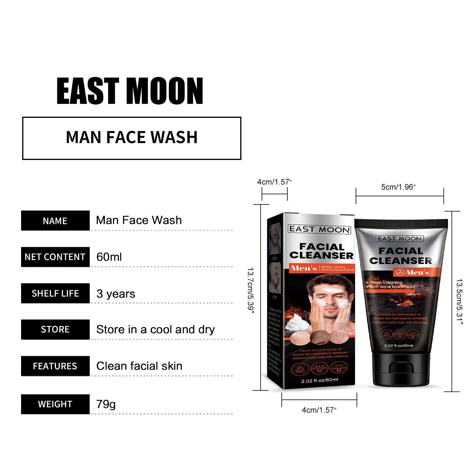 Nettoyant pour le visage pour hommes, contrôle de l'huile, rétrécissement des pores, élimination des points noirs d'acné, nettoyage en profondeur, hydratant, éclaircissant