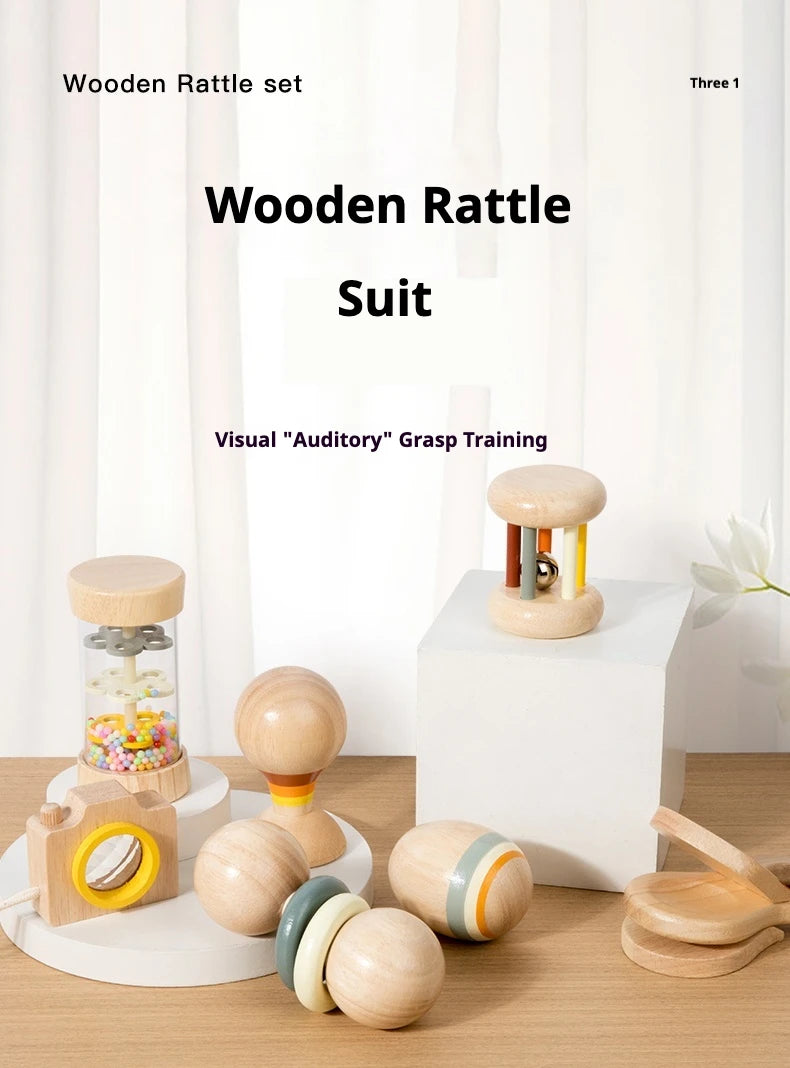 Ensemble de jouets en bois pour nourrissons et tout-petits, jouets d'écoute et de préhension, hochets, barils de pluie, hochets, cadeaux de vacances pour bébé, 7 pièces