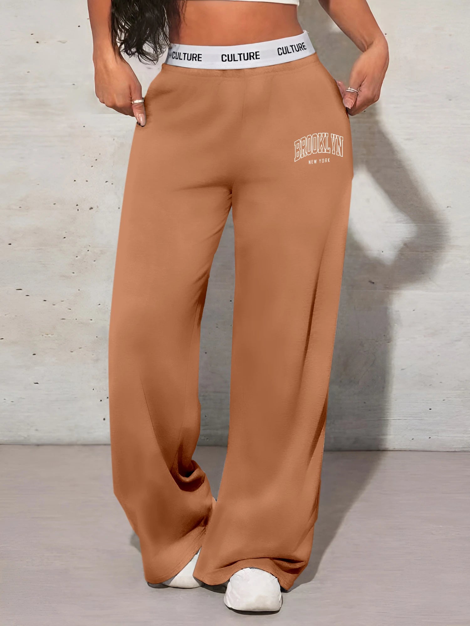 Pantalon femme lettre imprimé décontracté ample femme pantalon large pantalon de survêtement mode femme pantalon de traînée
