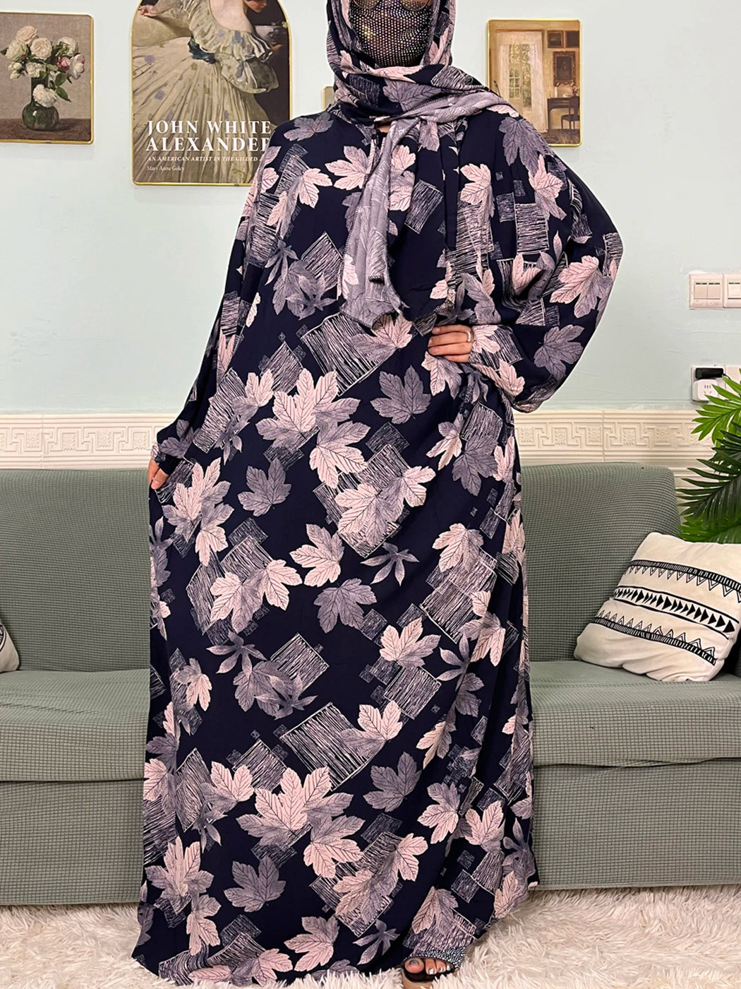Abayas musulmanes en coton pour femmes, vêtement de prière traditionnel à fleurs pour Ramadan, Caftan africain, Marocain, Robe connectée, foulard