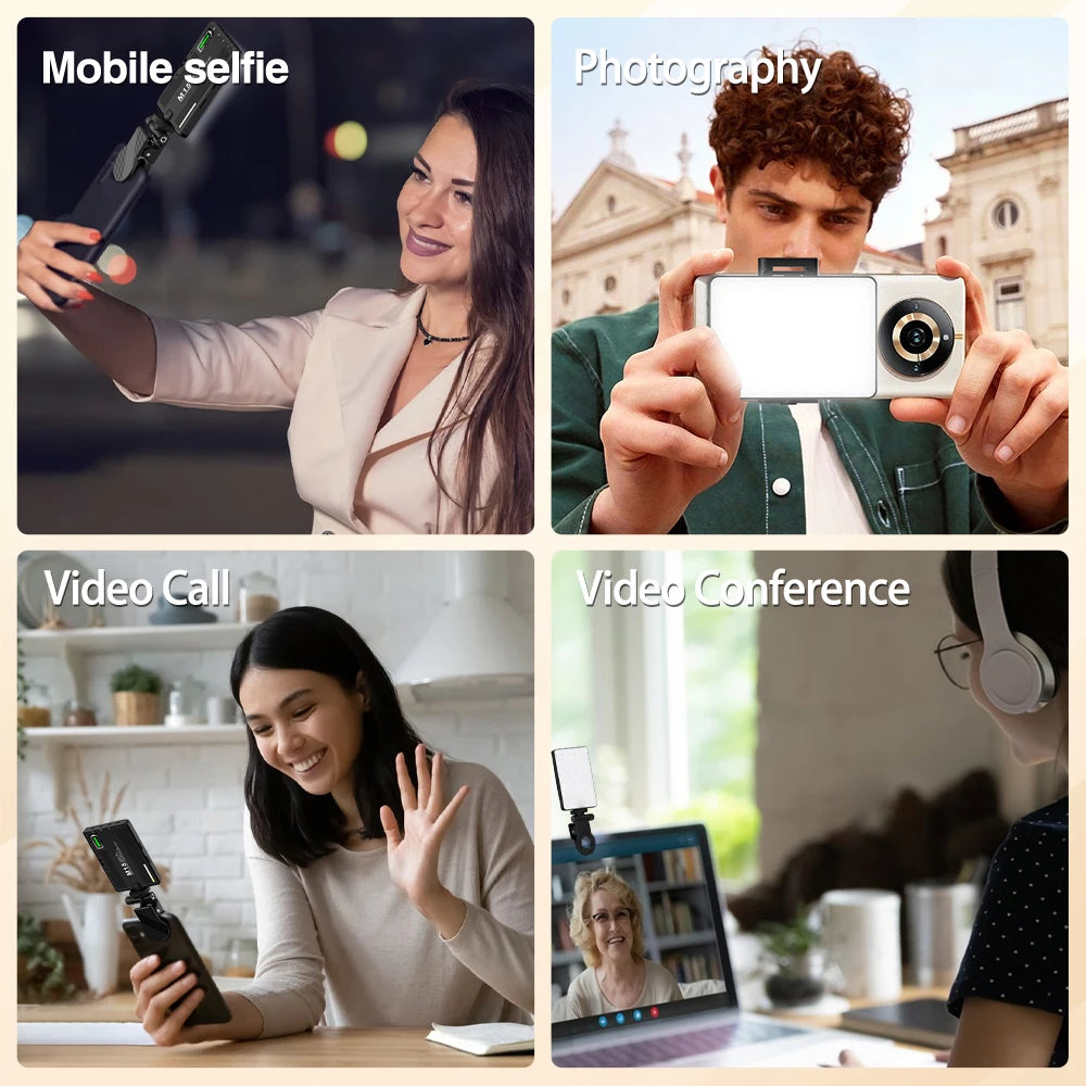 Lumière de remplissage LED portable pour smartphone, selfie, vidéo de conférence, diffusion en direct, téléphone portable, iPad, ordinateur portable, appareil photo, 2500K-9000K