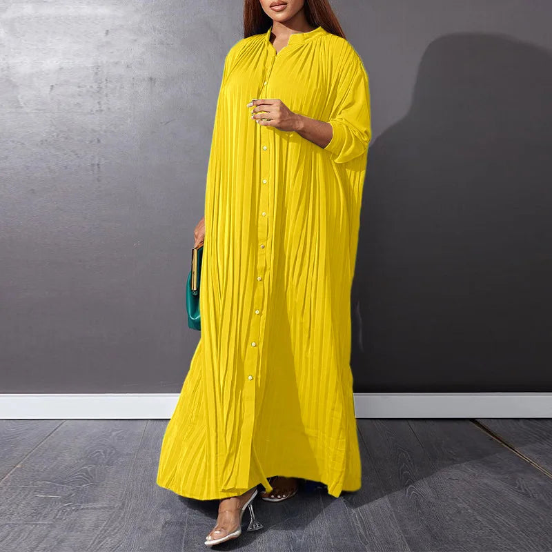 Femmes Eid robes musulmanes col montant simple boutonnage dubaï arabe robes Ramadan décontracté ample caftan robe solide plissé