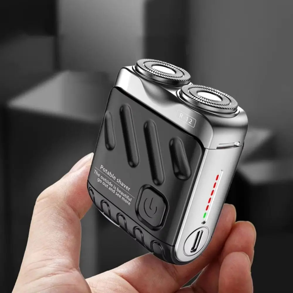 Mini Compact Electric Shaver for Men, Magnetic, Double Head, Portable, Rotary, Waterproof, 9000 Revolutions, Beard Trimmer for Dad