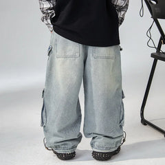 Jean ample à jambes larges pour garçons, pantalon de travail pour enfants moyens et grands, coupe confortable, printemps-automne