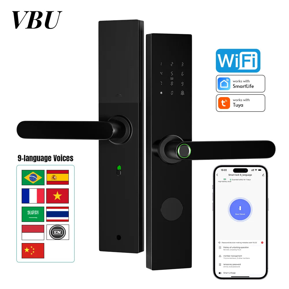 Tuya – serrure de porte intelligente Wifi à empreintes digitales, électronique numérique, carte IC, mot de passe, clé, déverrouillage à distance par application, fonctionne avec Aleax