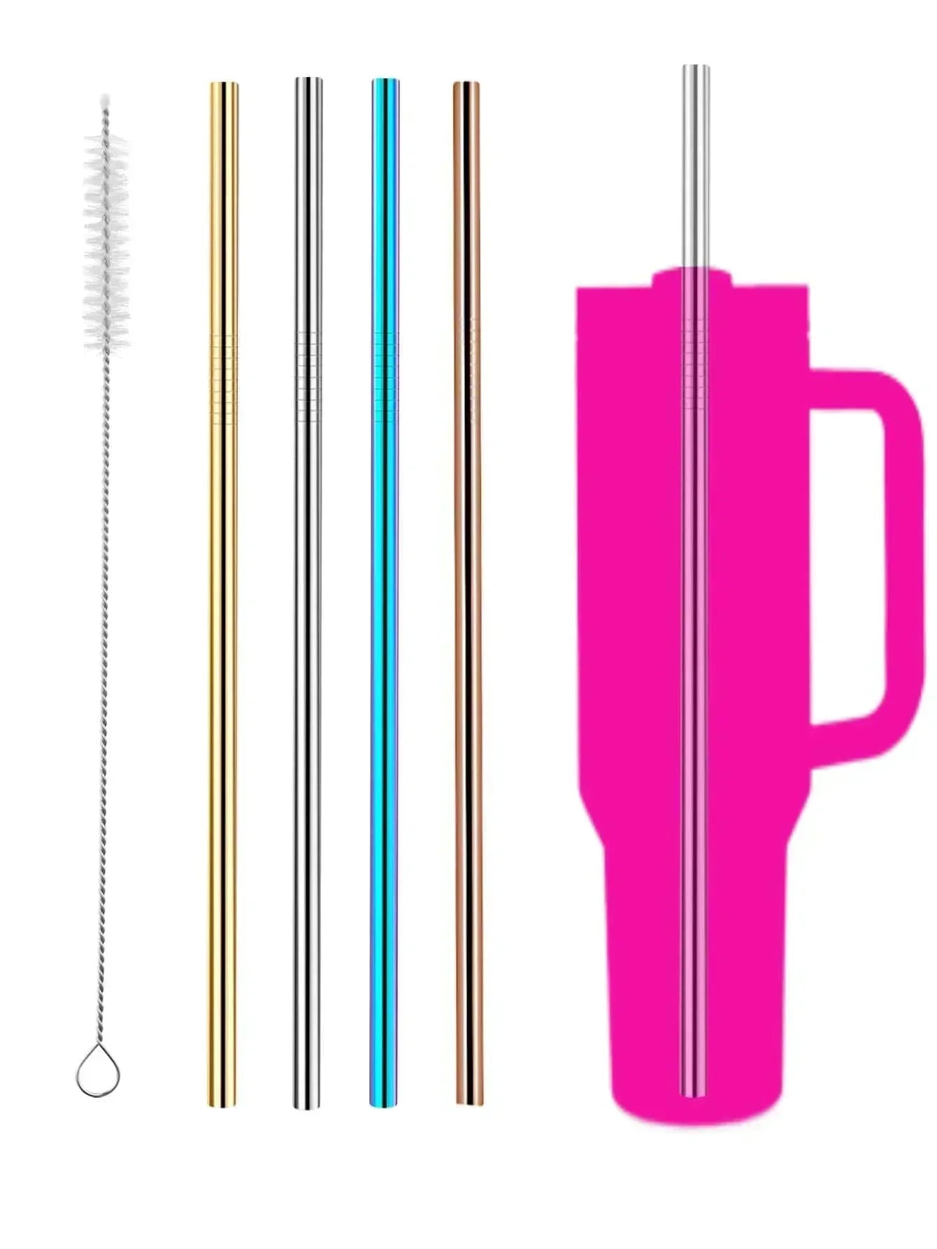 Paille de rechange en acier inoxydable 304, 4 pièces, Compatible avec le gobelet de 30 Oz 40 Oz, 4 pailles réutilisables avec brosse de nettoyage
