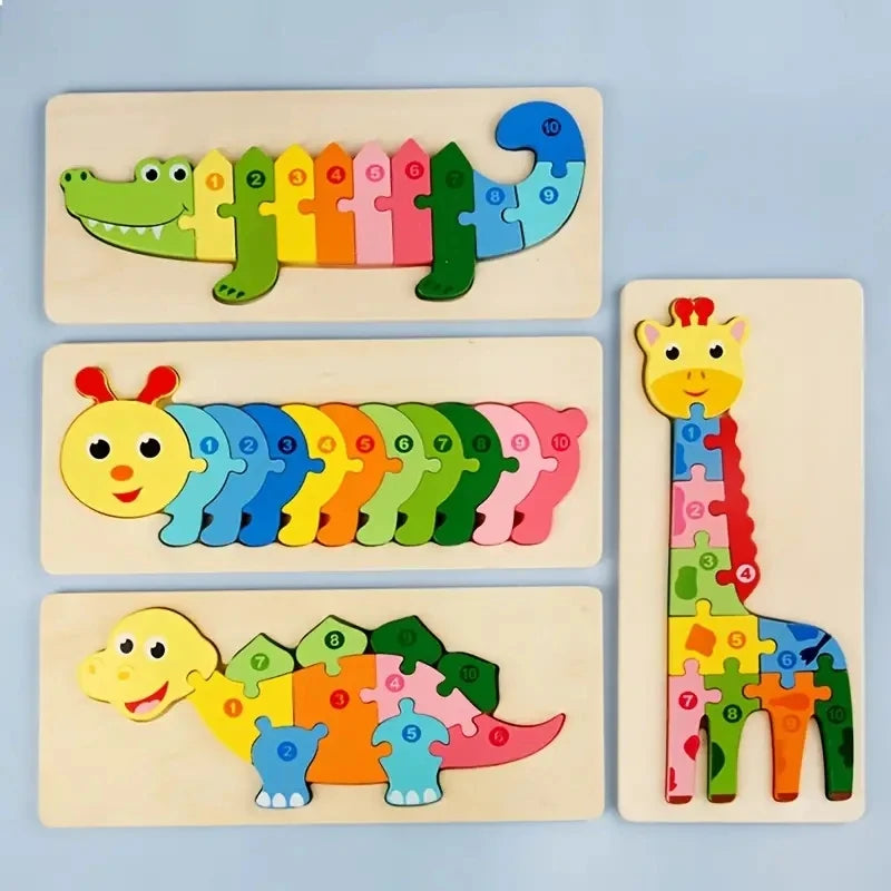 Puzzles en bois pour enfants, puzzle de chiffres, puzzles de dinosaures et animaux, trafic, jouets de puzzle de personnages pour garçon et fille, cadeau idéal, 1-6