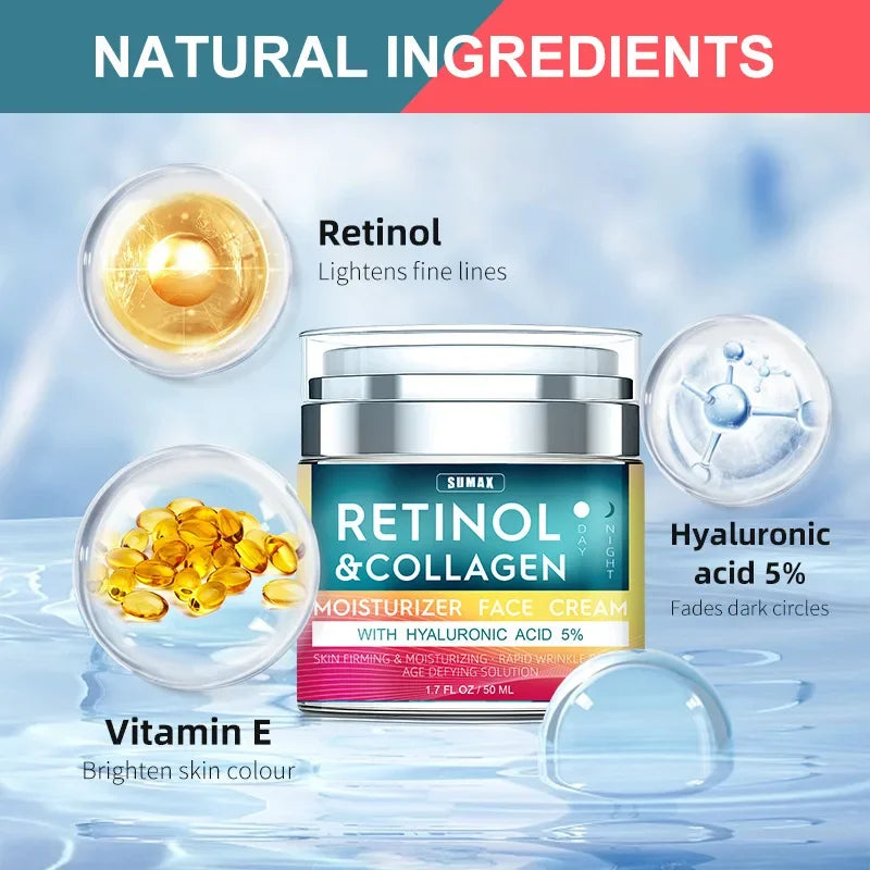Crème pour le visage au rétinol, hydratante, raffermissante, éclaircissante, au collagène, à l'acide hyaluronique, produits de soins pour la peau, 50ml