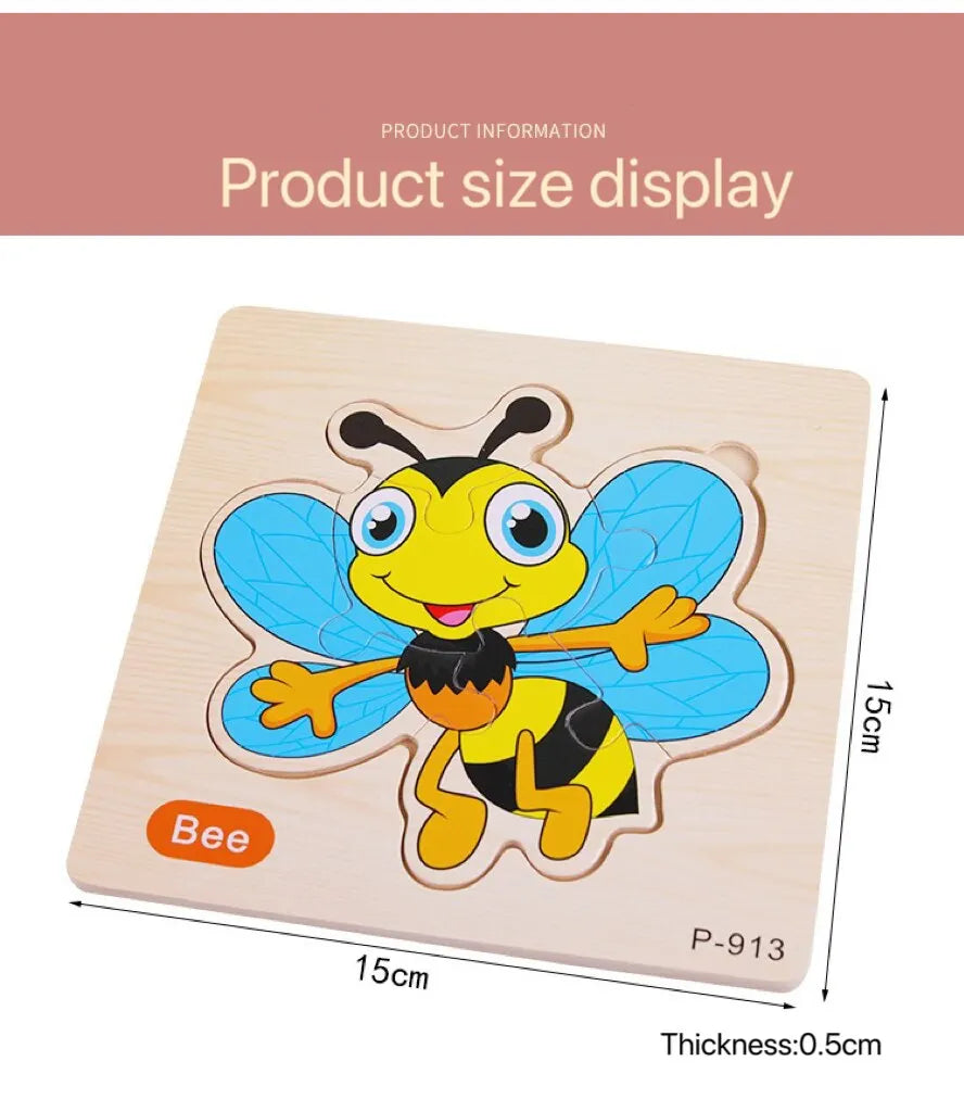 3 PCs couleur aléatoire Puzzle 3D jouets éducation précoce en bois Cartoon Animal Puzzle Puzzle infantile Puzzle Conseil jouets