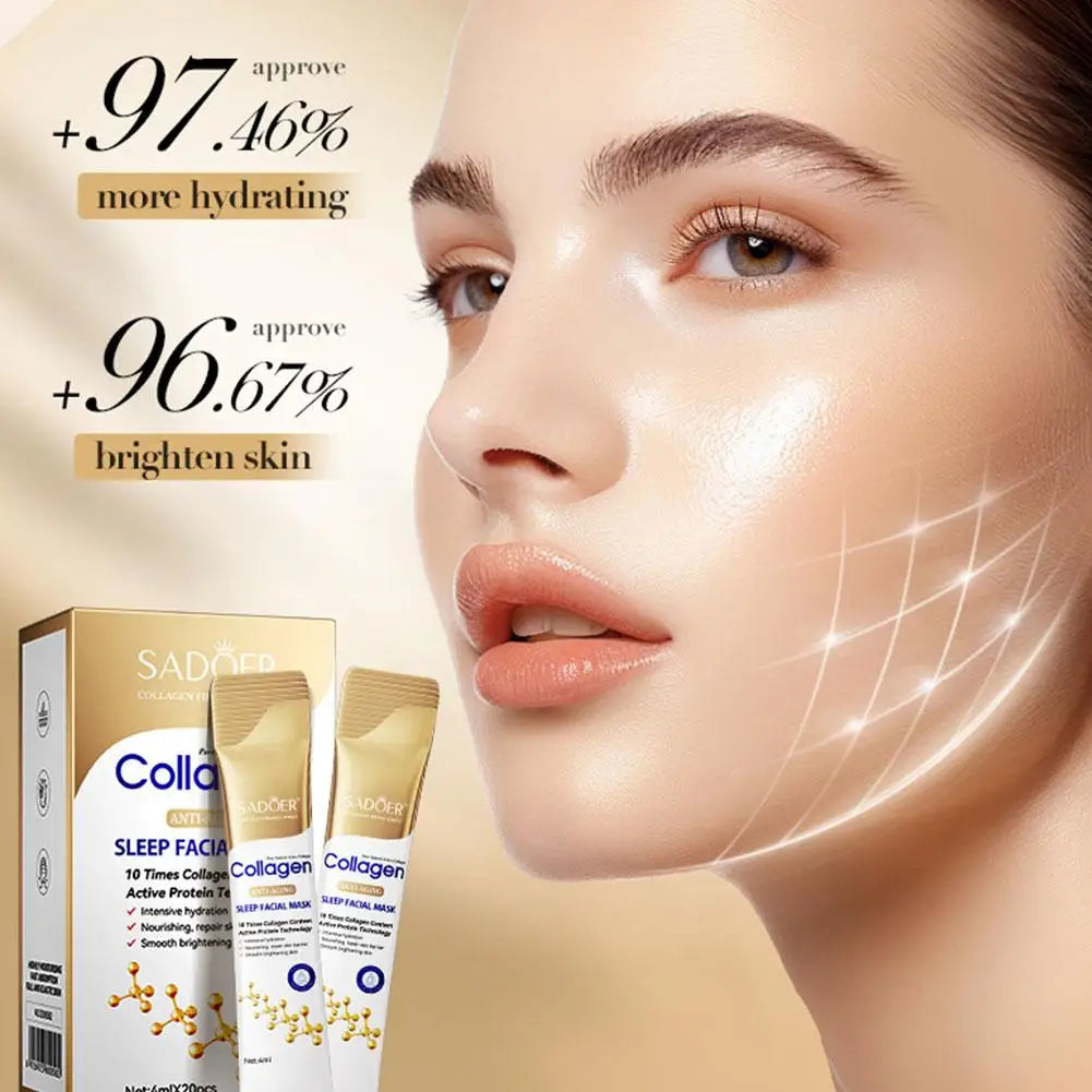 Masques qualifiée aux de sommeil au collagène pour femmes, hydratant en profondeur, éclaircissant, raffermissant, soin de la peau, 20 pièces