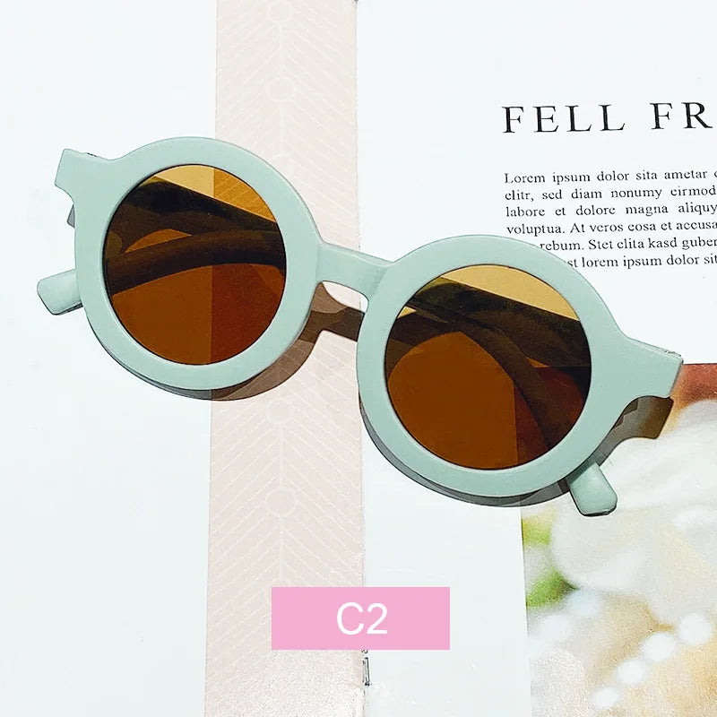 Lunettes de soleil coréennes pour enfants, rétro, monture ronde solide, petit visage, résistant aux ultraviolets, pratique