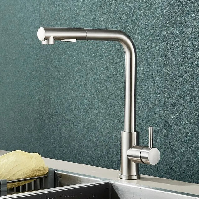 Évier de cuisine flexible à nervures noires, 2 modes, flux et buse de pulvérisateur, acier inoxydable, eau chaude et froide, pont de robinet de centre commercial