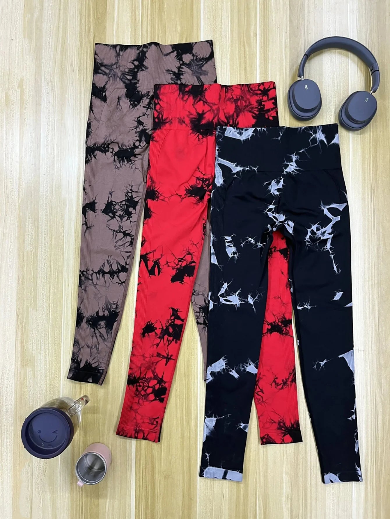 Leggings sans couture Tie Dye pour femmes, pantalons de Yoga taille haute, froissés, collants élastiques de levage des fesses, Leggings de sport à large ceinture