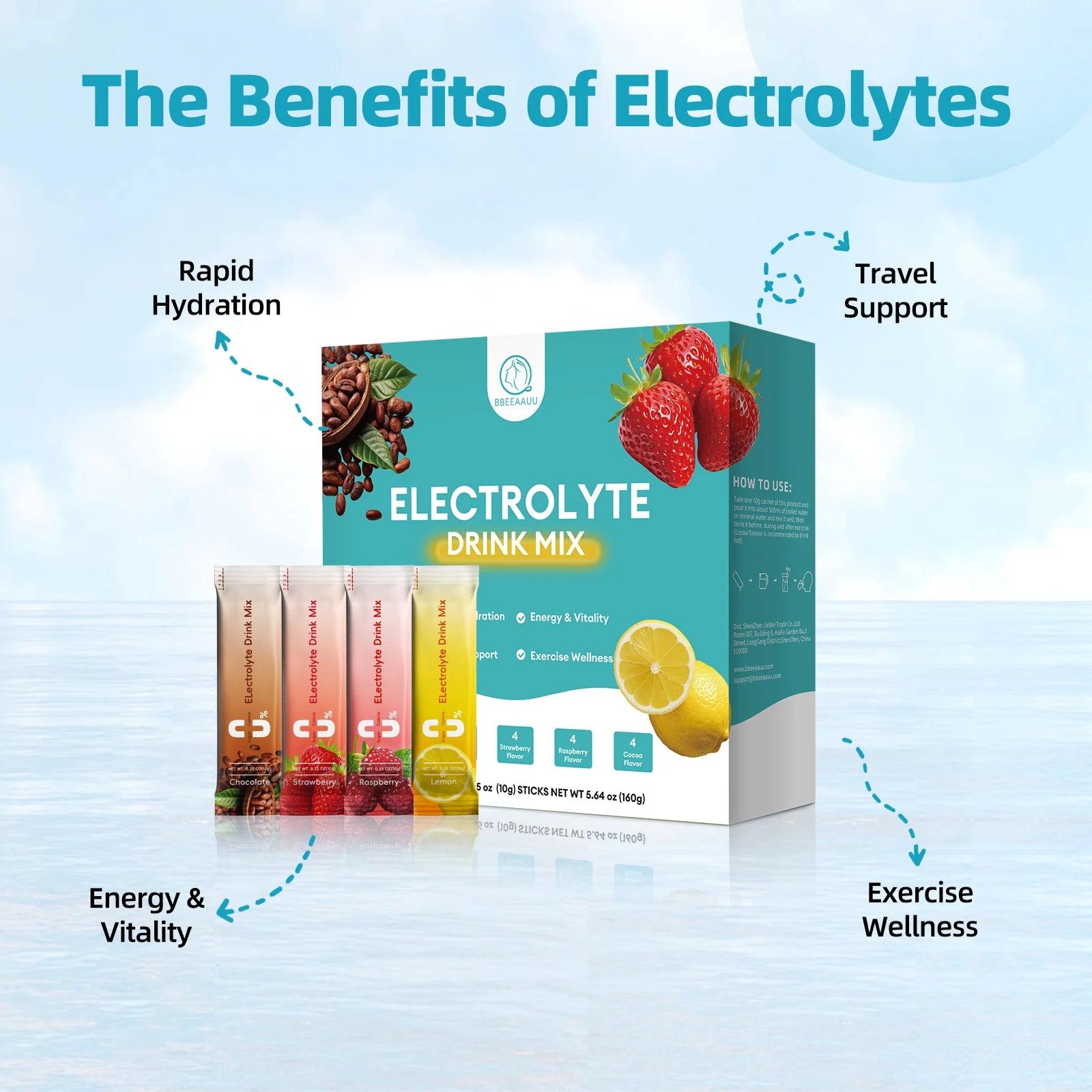 Poudre d'Électrolyte sans Sucre et 0 Calrespiration, Boissons Électrolytes, Hydrate Rapidement, Fournit Endurance et Soutien Énergétique, Sans OGM