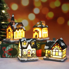 Christmas decoration house LED light durable Christmas ornaments small resin mini house miniature village building for home children gift
