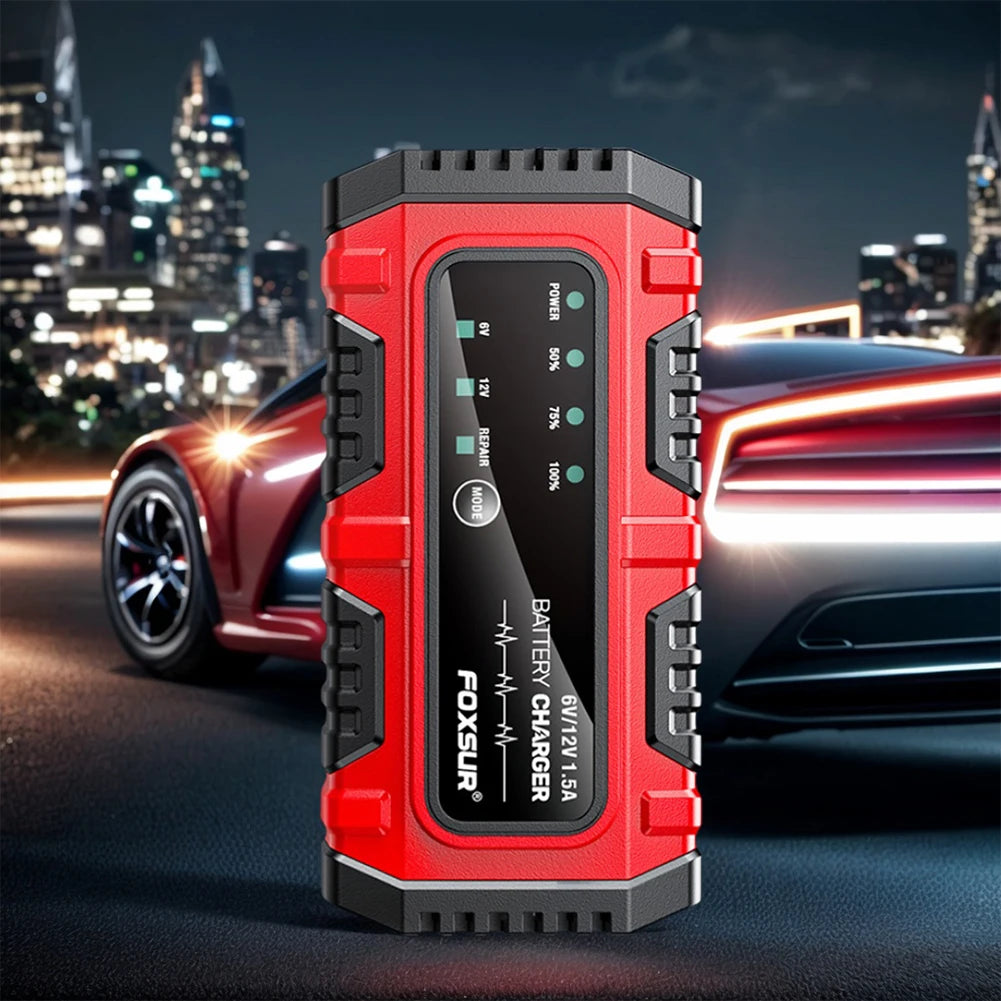 6V 12V 1.5A Electric Car Battery Charger, for Electric Motorcycles, Smart, for Car, Truck, Boat, SUV, AGM GEL Lead-Acid Batteries