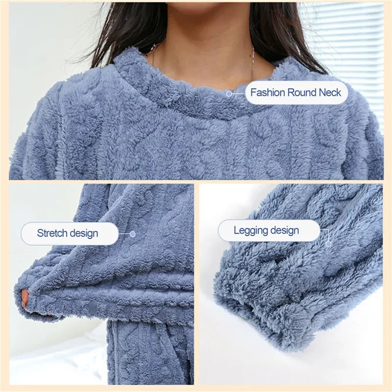 Ensemble pyjama chaud en velours de corail doux pour femmes, vêtements d'extérieur confortables pour l'hiver, cadeau de noël pour la rentrée scolaire ﻿