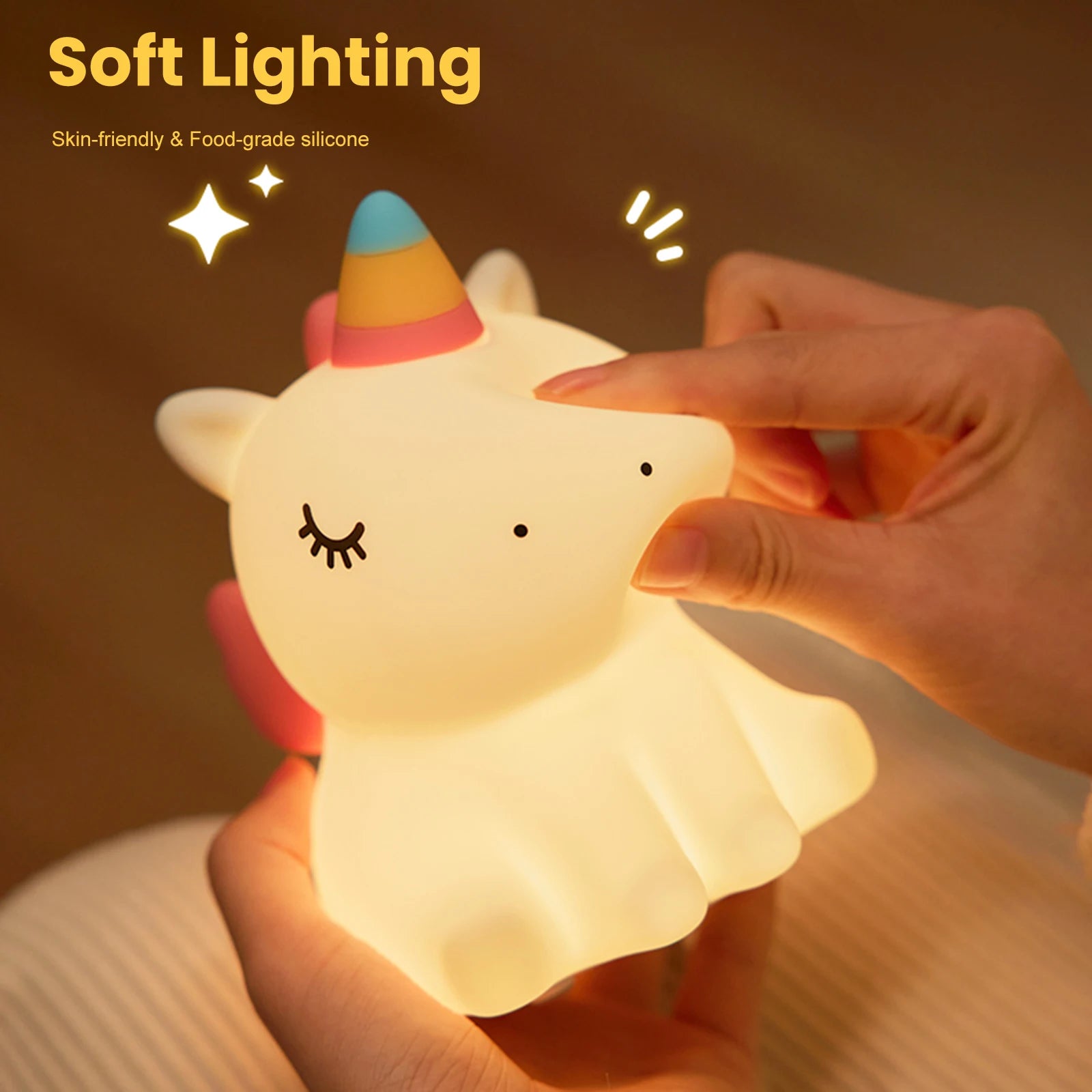 Veilleuse licorne mignonne en Silicone pour enfants, veilleuse LED à intensité variable, lampe licorne Squishy, lampe de chevet Rechargeable