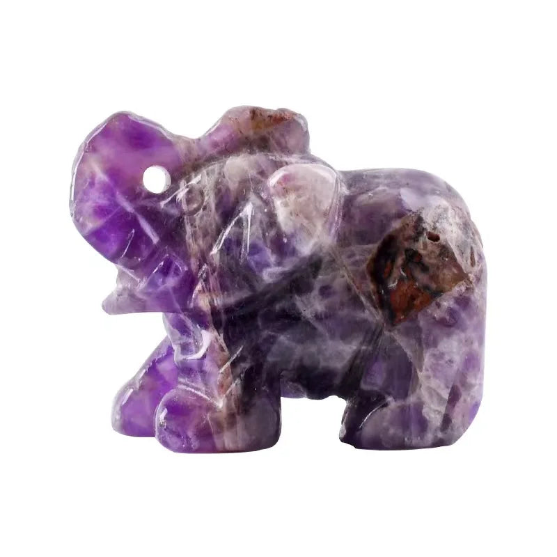 Figurine d'éléphant en pierre précieuse sculptée à la main, pierre naturelle, améthyste, mini statue d'animal, méditation de chakra d'artisanat en cristal, décoration d'intérieur