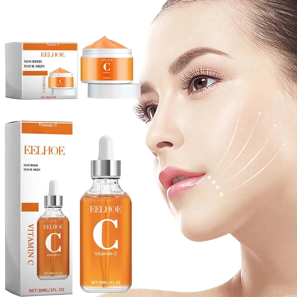 Sérum à la vitamine C et crème à la vitamine C pour le visage, série hydratante quotidienne, soin pour la peau hydraté et dodu, sérum éclaircissant, même le teint
