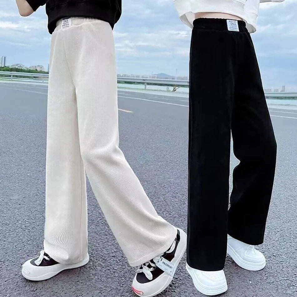 Pantalons à jambes larges pour filles, en velours côtelé, décontractés, à jambes droites, tendance, pantalons longs amincissants, nouvelle collection printemps et automne