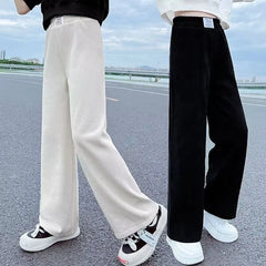 Pantalons à jambes larges pour filles, en velours côtelé, décontractés, à jambes droites, tendance, pantalons longs amincissants, nouvelle collection printemps et automne