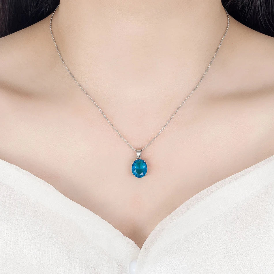 Ensemble de bijoux en argent Sterling 925 pour femmes, bague en Zircon Ellipse, collier, boucles d'oreilles, accessoires de luxe, cadeaux