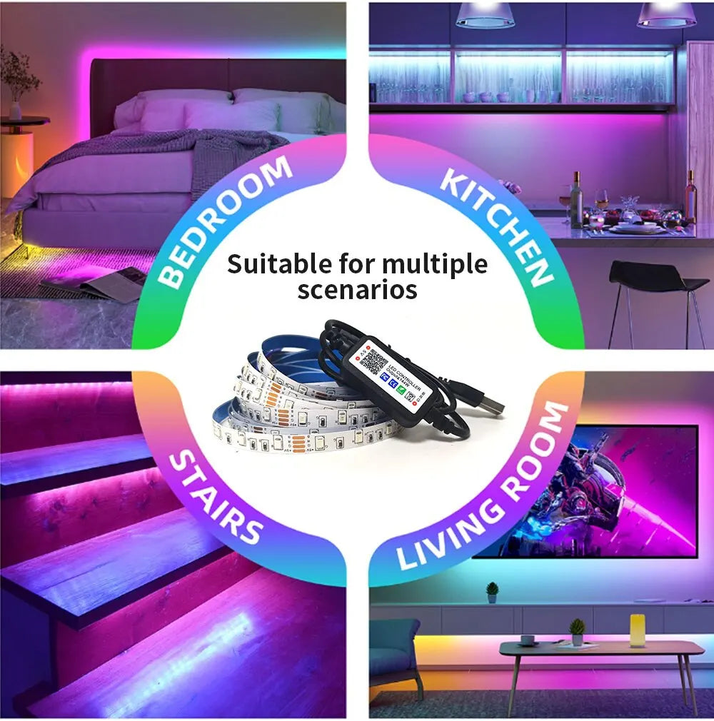 5M USB Led Bande Lumières RGB 2835 60 LED Bluetooth APP Contrôle Luces Led Flexible Diode Décoration Pour Salon Lampe Ruban