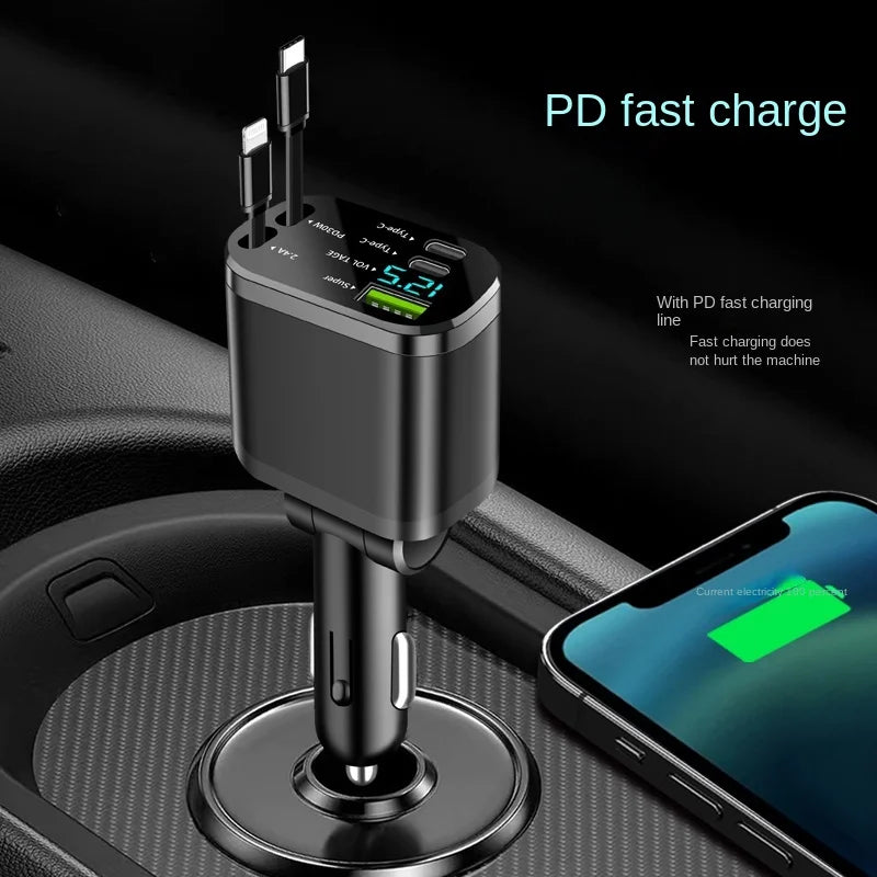 Chargeur de voiture, chargeur de voiture avec câble rétractable, PD de voiture, charge rapide de voiture, charge super rapide, charge flash, cig cinq en un