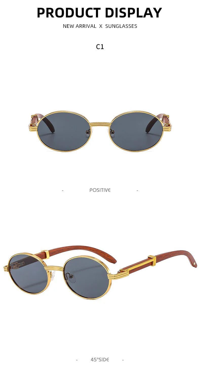 Lunettes de soleil rétro Imitation Grain de bois pour hommes et femmes, ovales, tendance, Protection Uv, nouvelle collection