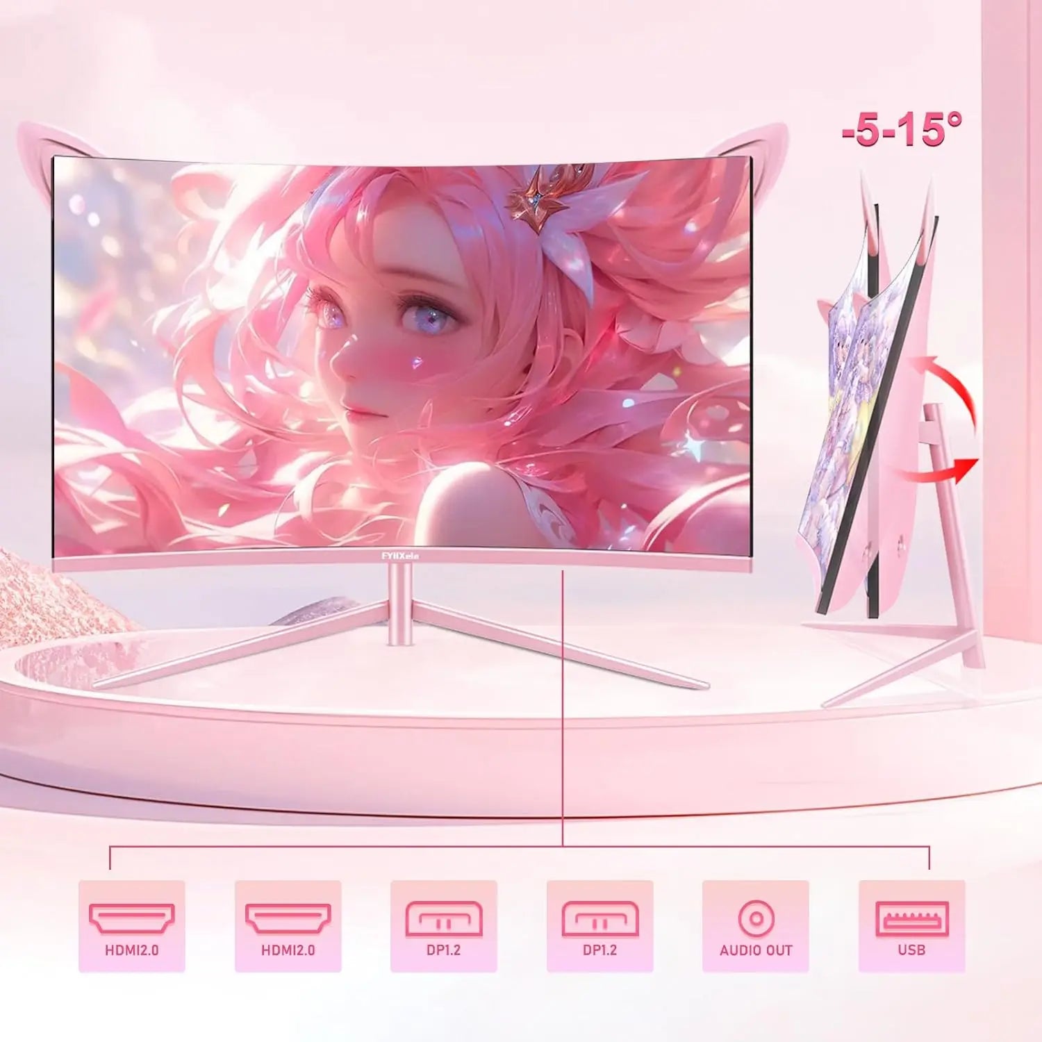 Moniteur rose incurvé de 27 pouces QHD 165hz 1800R, écran de jeu HDR10, écran de bureau à synchronisation libre, 1ms GTG avec haut-parleurs, inclinaison réglable