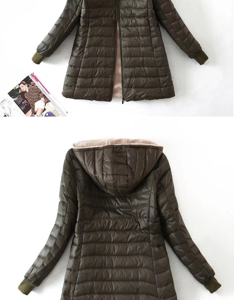 Women's Korean-style mid-length hooded cotton coat, warm lambswool coat and velvet jacket, new autumn and winter 2023 collection