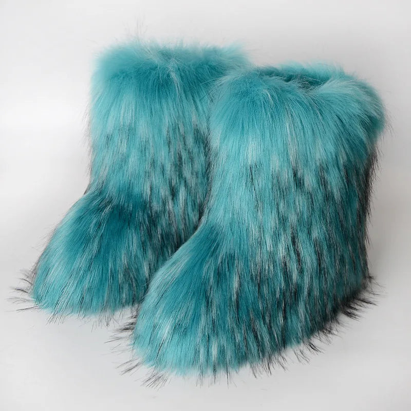 Bottes de neige d'hiver pour femmes en plein air de luxe fourrure fausse fourrure de renard bottes femme en peluche chaud plate-forme chaussures nouvelle mode Bottes grande taille 46