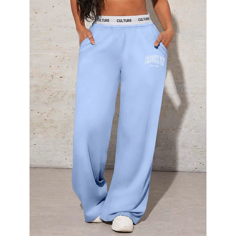 Pantalon femme lettre imprimé décontracté ample femme pantalon large pantalon de survêtement mode femme pantalon de traînée