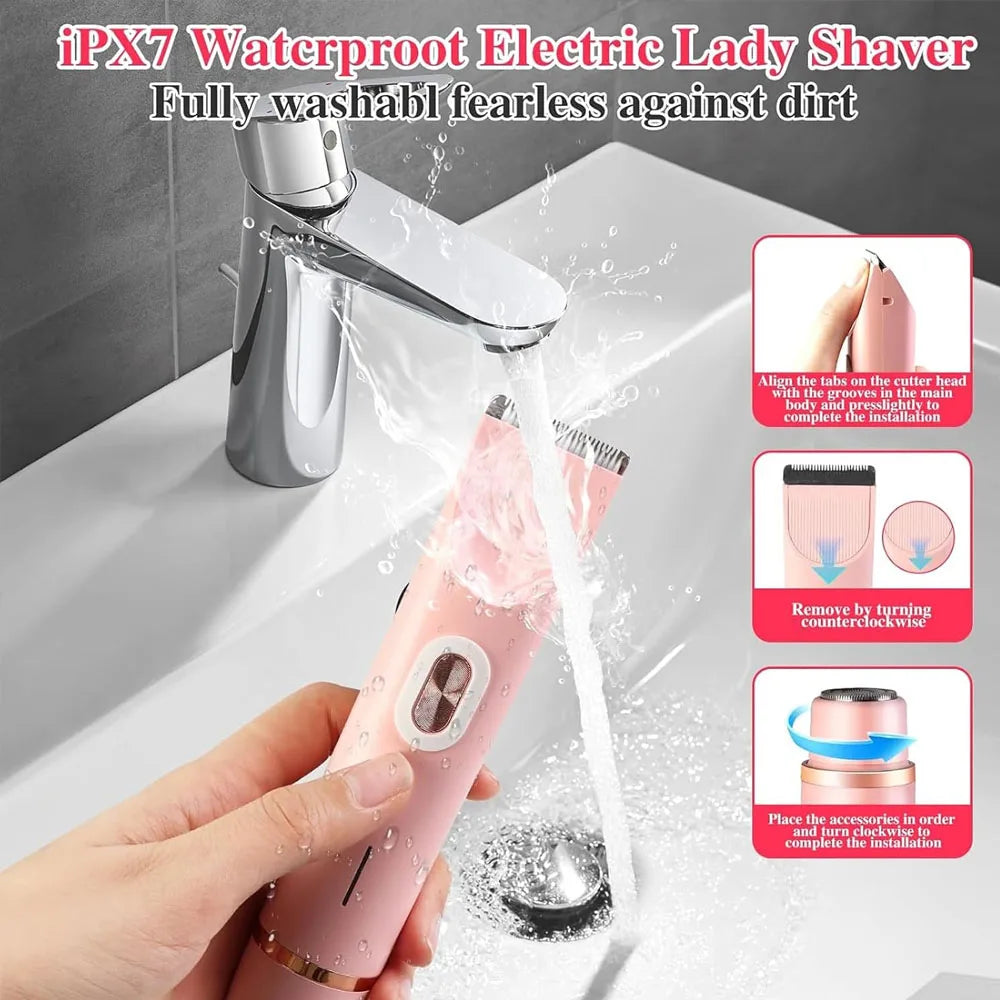 2-in-1 Electric Epilator, Painless Shaver, Bikini Trimmer, Facial Mustache Trimmer, Body Shaver for Women, Facial Epilator