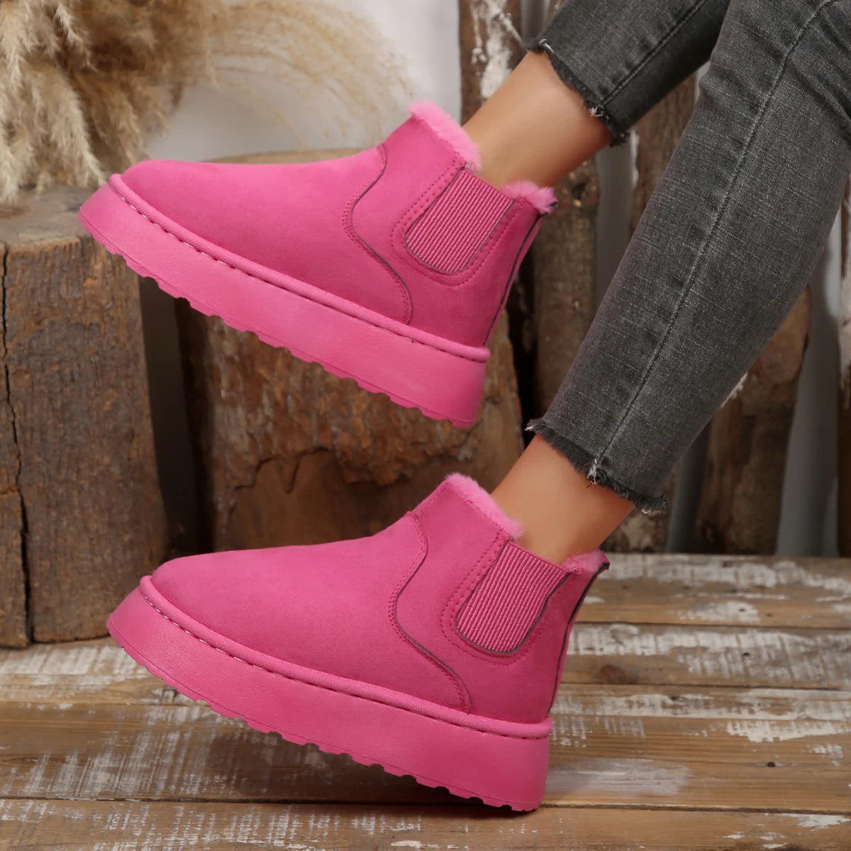 Hiver court en peluche chaud femmes bottes de neige décontracté chaussures à semelles épaisses nouvelle peau de daim Chelsea bottines plates femmes Chelsea bottes