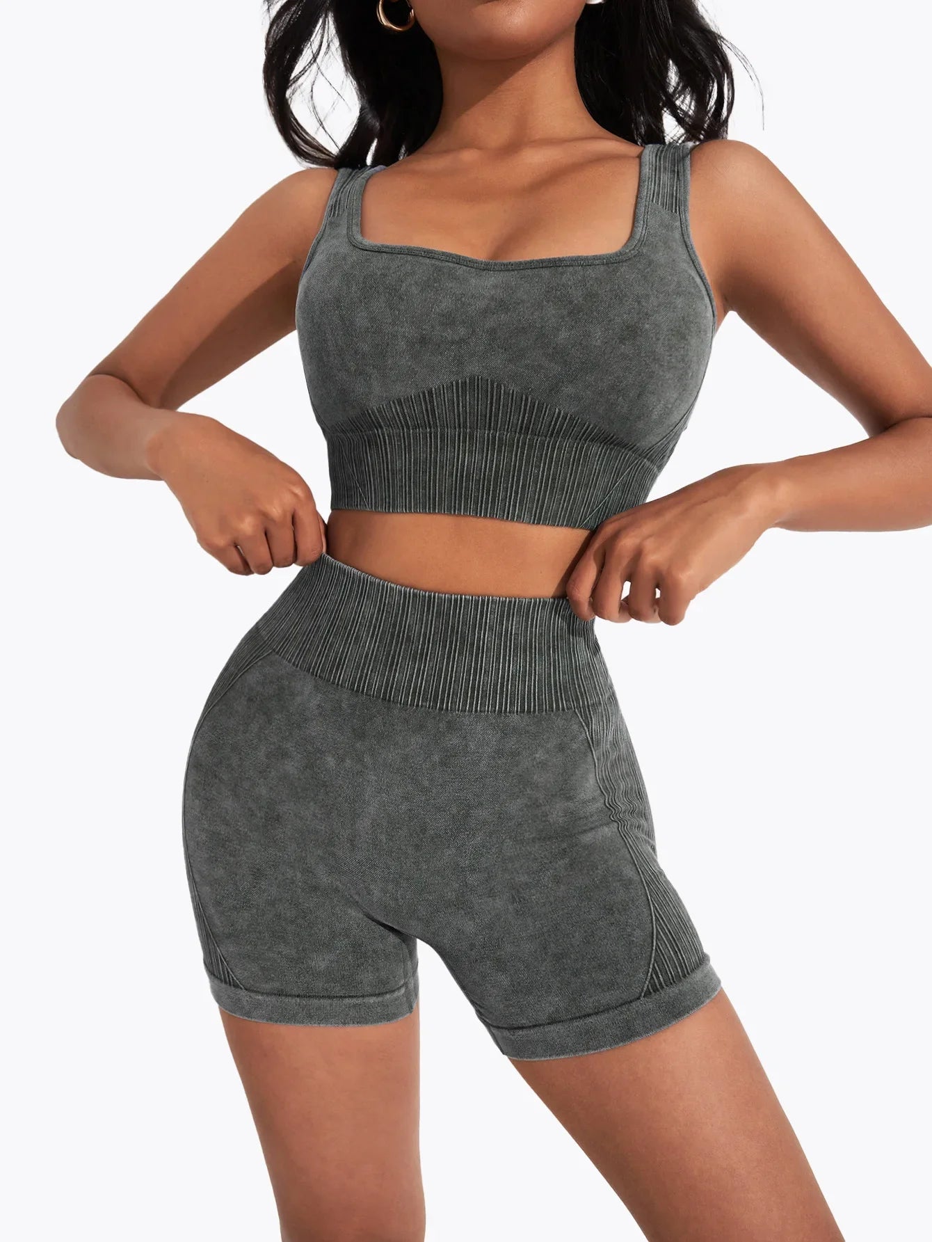 Ensemble de yoga taille haute sans couture pour femme, short de course, soutien-gorge de sport antichoc, séchage rapide, entraînement de fitness, trempé, 2 pièces