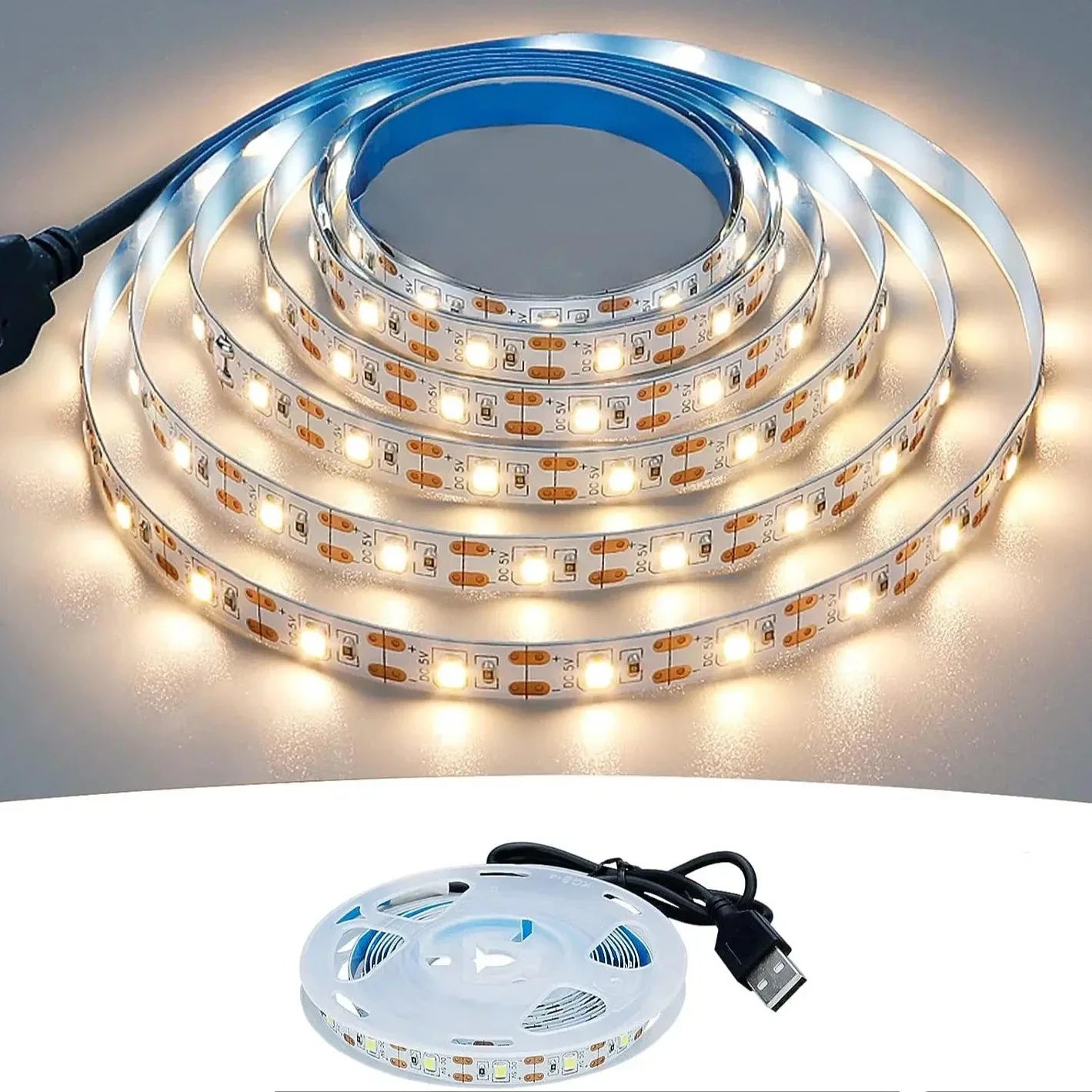 USB 5V LED Strip Lights SMD2835 1M 2M 3M 5M Warm White White LED Strip Lights for TV Backlighting Home Decor Strip Lighting