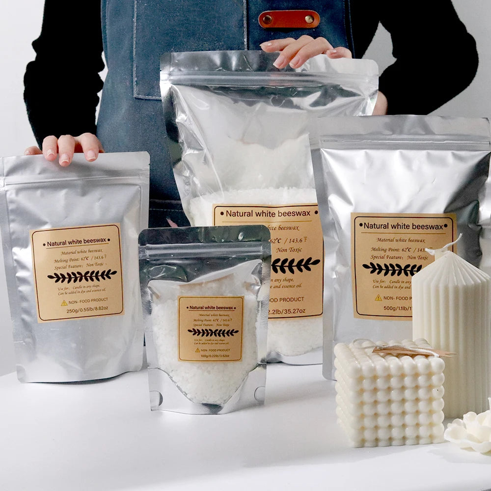 Cire d'abeille blanche, bricolage, fabrication de bougies, sac granulaire naturel pur 100%, particules de cire sans odeur, matières premières, fournitures artisanales