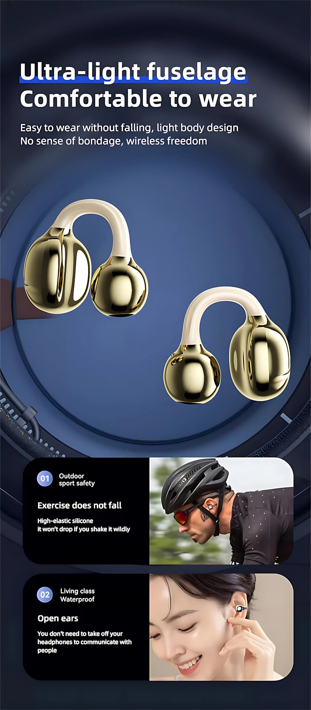 Casque sans fil Fone Bluetooth casque avec micro mains libres suppression du bruit écouteurs Clip oreille musique sport jeu bouchon d'oreille