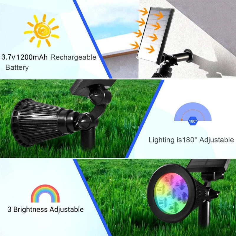 9 LED Solar Garden Spotlights, IP65 Waterproof, Adjustable Brightness, for Outdoor Backyard, Driveway, Lawn Decor Lighting