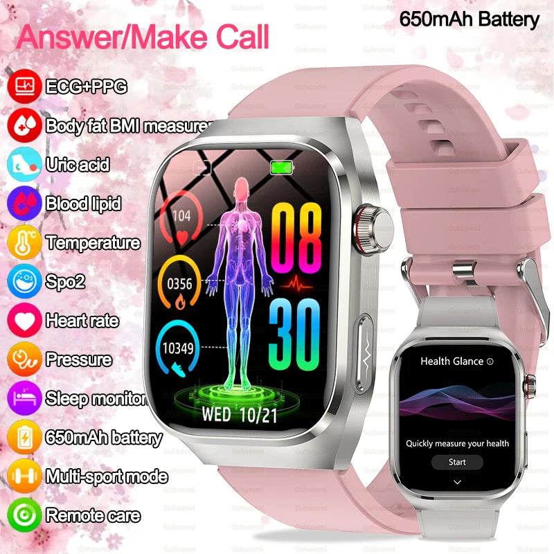 2025 nouvelle montre intelligente ECG femmes BT appel fréquence cardiaque lipides sanguins acide uricique moniteur de santé montres AI voix 650mAh sport Smartwatch