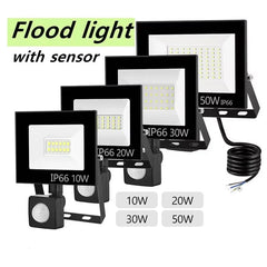 Outdoor LED floodlight, waterproof LED spotlight, 220V, 10W, 20W, 30W, 50W, 100W garden light with motion sensor, street light