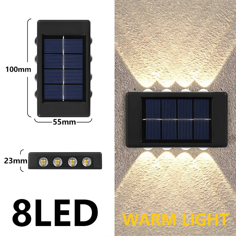 Applique Murale Solaire d'Extérieur, Lumière Chaude, Étanche, Haut et Bas, Éclairage de délégations, Cour, Décoration de Jardin, 4LED, 6LED, 8LED
