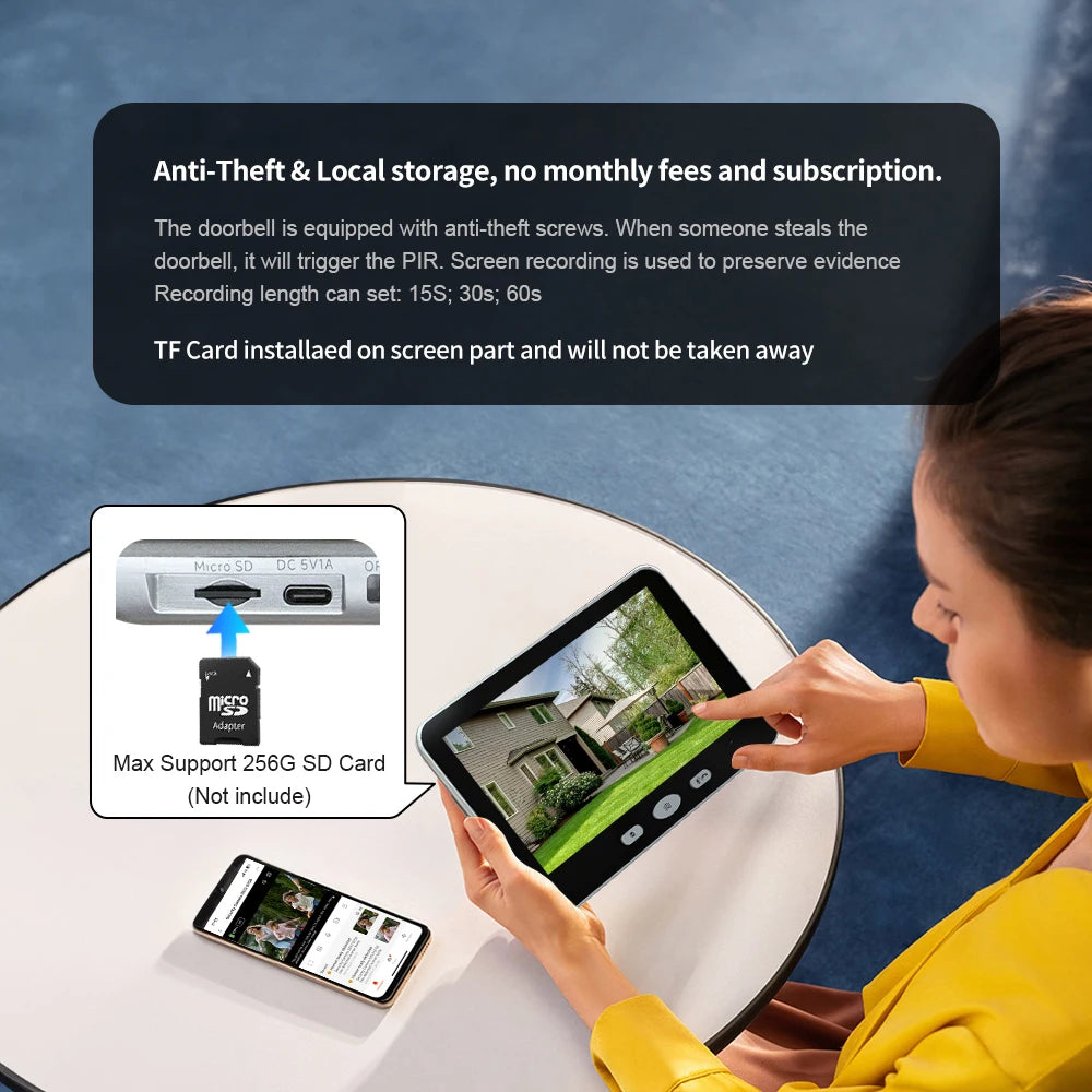 Tuya Smart Life 1080P WiFi vidéo sonnette batterie 100% système d'interphone de porte sans fil PIR caméra extérieure 5 pouces écran de moniteur