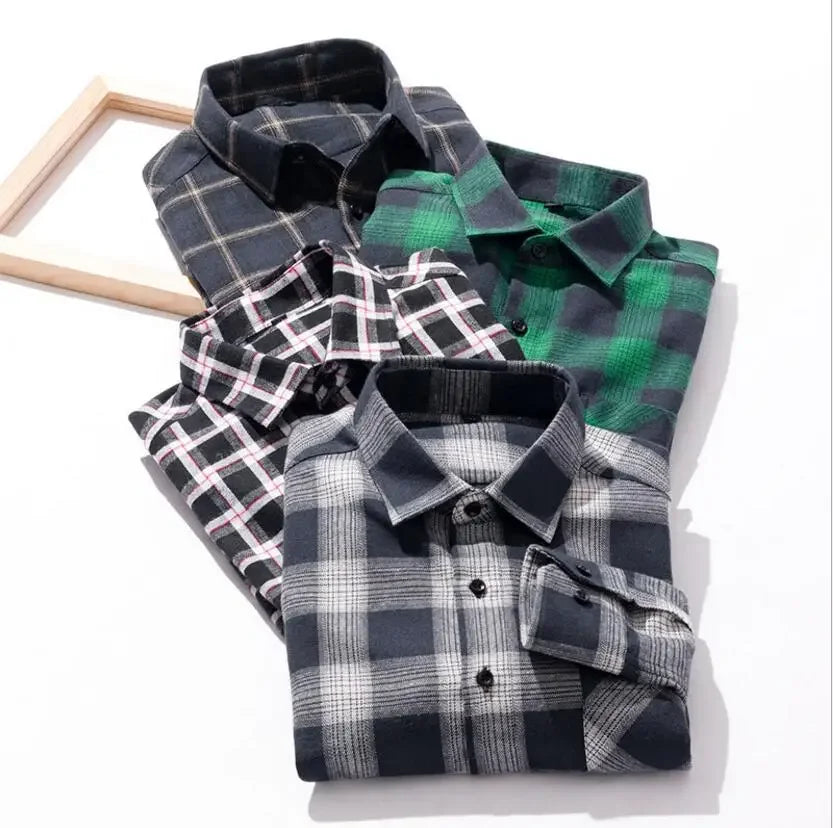 Chemise décontractée en coton à carreaux pour hommes, chemise habillée en glouton, manches longues, coupe couvertes, mode printemps et automne, 2025