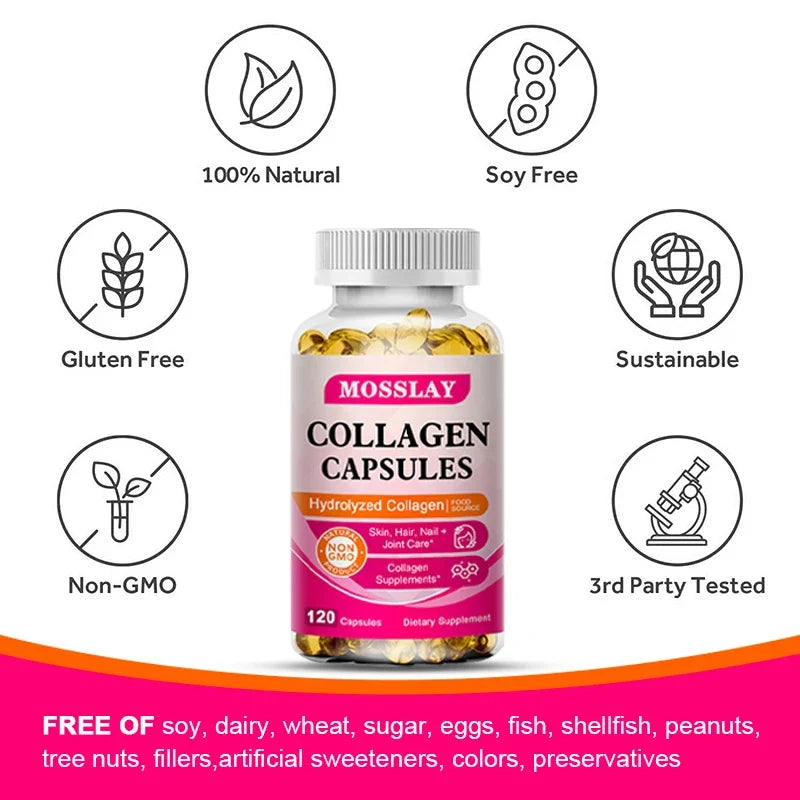 Capsules de collagène avec acide hyaluronique et complexe de vitamine C, supplément de blanchiment de la peau