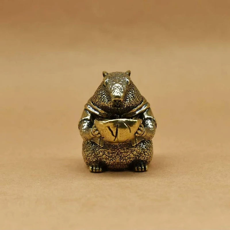 Retro brass marmot figurine, brass capybara statue, cute little animals, desk ornament, home decoration, charming decor