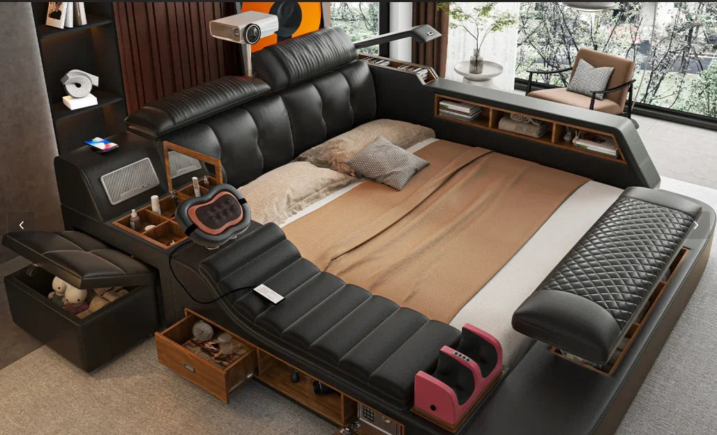 Lit Double moderne filles Design chambre intelligente reine King Size lit beauté dormir princesse cuir Cama salon Suite meubles